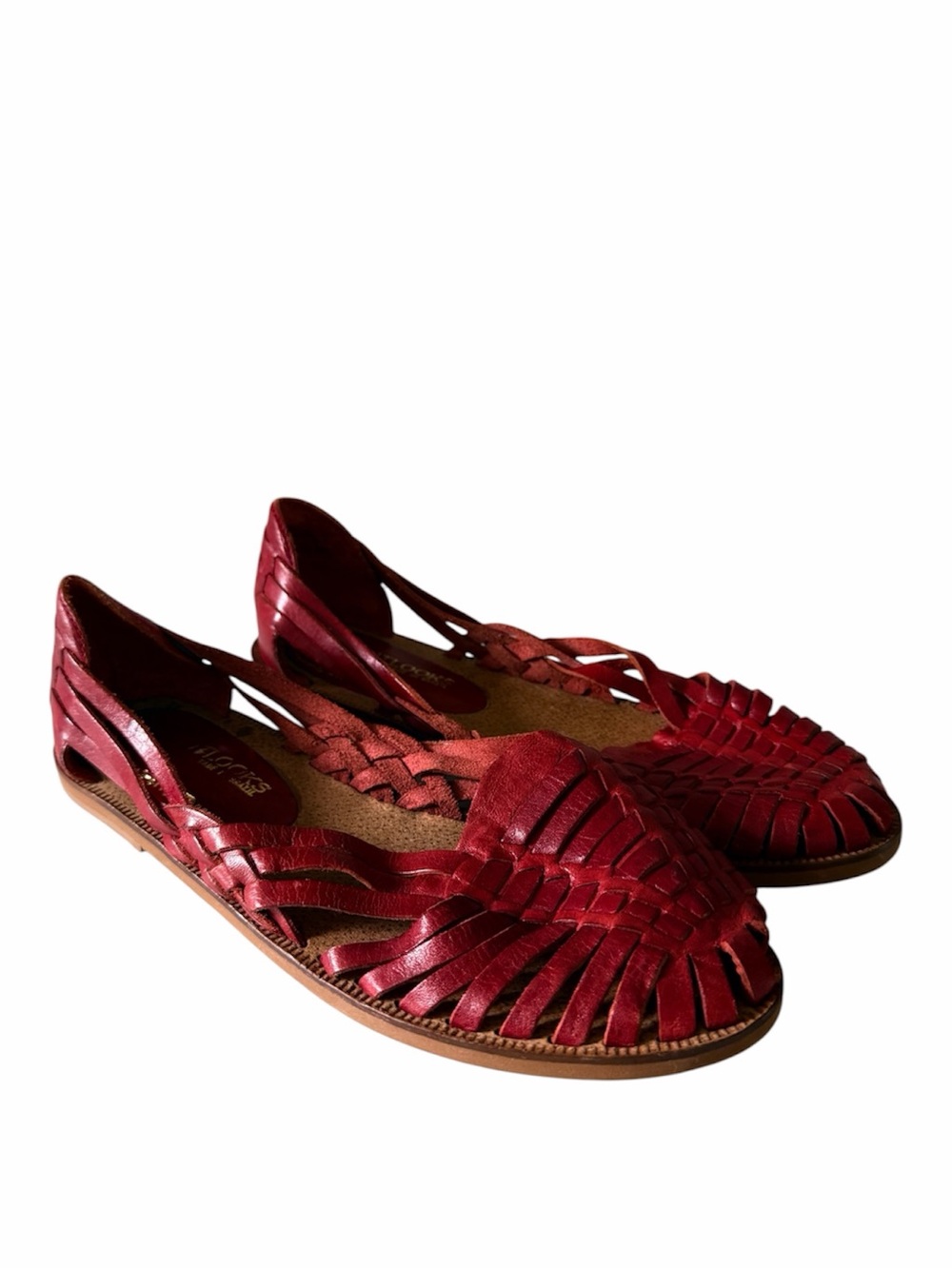 Vintage Red Woven Leather Flats